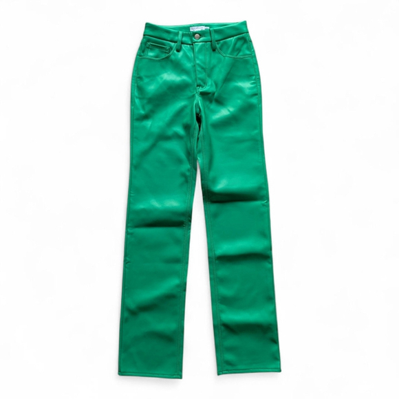Good American Icon Fit Faux Leather Pants | Bright Green Sz 4 / 27 | Over-Heel F - Picture 6 of 16